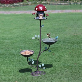 MNRYLKB 38" H Cast Iron Pedestal Bird Bath, BirdBaths for Outdoors with Metal Birdhouse Birdfeeder 3-in-1, Garden Yard Lawn Decor