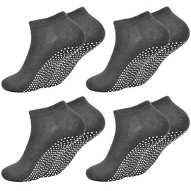 Fangehong 4 Pairs Non-Slip Socks for Men Women Size EU 40-45, Yoga Socks Non-Slip with Nubs for Pilates, Stopper Socks Cotton for Barre