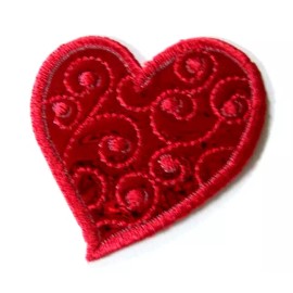 Wright's Red Shiny Embroidered Heart 2" x 2 1/4" Iron On Applique wp-338