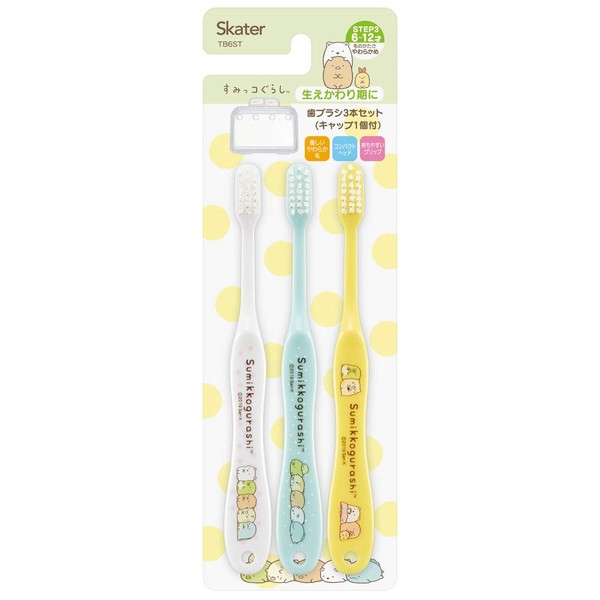 Skater TB6ST Sumikko Gurashi Toothbrush, For Elementary School Students, 6 - 12 Years Old, Soft, 3 Pieces, 6.1 inches (15.5 cm)