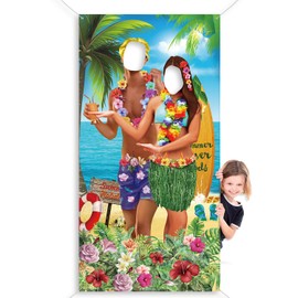 Blulu Hawaiian Photo Props Banner Tropical Luau Tiki Couple Photo Door Aloha Tiki Banner for Party Luau Picture Booth Background Hawaiian Party Decor Supplies for Beach 6 x 3 ft
