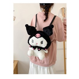 Roffatide Anime Kuromi Kids Plush Backpack Cartoon Black Cute Rabbit Teens Girls Boys Stuffed Backpack Kawaii Lolita JK Women Bag Birthday Gifts Black