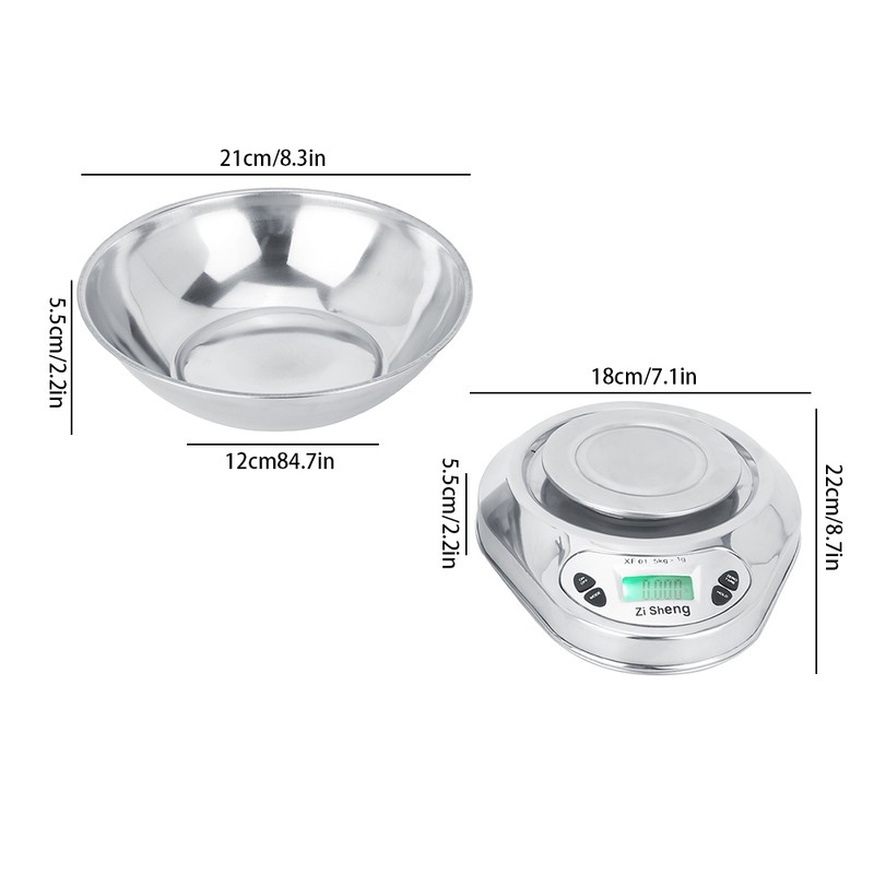 5kg/1g Portable Electronic Digital Kitchen Scale Stainless Steel Cooking Food