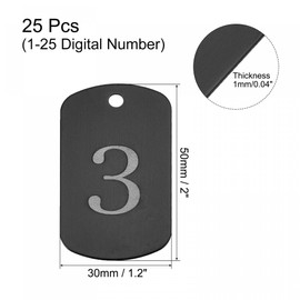 sourcing map Numbered Tag, Aluminum Key Tags Metal ID Tags, 1-25 Number with Ring Black Rectangle for Decoration, Pack of 25