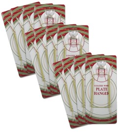 Brass Vinyl Coated Plate Hanger 8 to 10 Inch - Set of 12 Pcs - Clear Vinyl Sleeves Protect The Plate - Hook and Nail Included