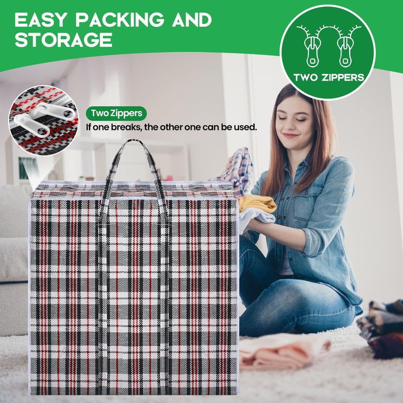 Rainberg Extra-Strong Laundry Bags, Set of 5, Plaid Pattern, Double