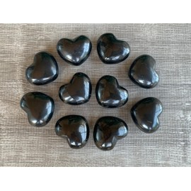 GAF TREASURES Shungite Gemstone Hearts, Polished Shungite Puffy Hearts, Shungite Crystal Palm Stone, Shungite Healing Crystal Hearts (5 Hearts)