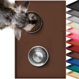 VIVAGLORY Pet Food Mat Grippymat Dog Bowl Mat, 19" L x 12" W, Chocolate