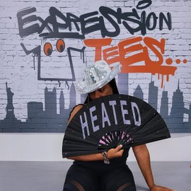 Expression Tees HEATED Large Concert Clack Fan - Foldable Handheld Renaissance Fan, Perfect for Festivals, Raves - Chitlin Rodeo Circuit