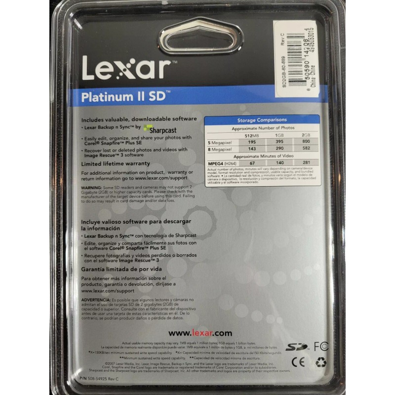 Lexar platinum II 60x 2GB sd card