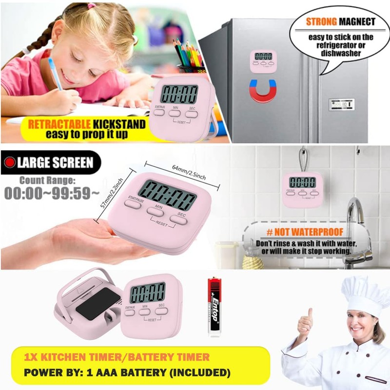 Digital Kitchen Timer/Pink Timer for Kids with Bracket and Hanging
