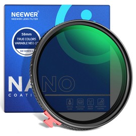 NEEWER 58mm True Colors Variable ND Filter ND2-32 (1-5 Stops) Limited Neutral Density Filter with Putter, Multi Coated HD Optical Glass/No X Cross/Aluminum Frame/Water/Scratch/Fingerprint Resistant