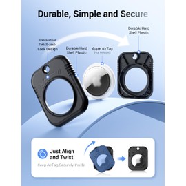 PROfezzion AirTag Holder AirTag Protective Case with Key Ring, Tag & Label Paper, One-Handed Operation, for Dog Collar, Car Keys, Backpack, Children's Bag, Suitcase (Black + White)