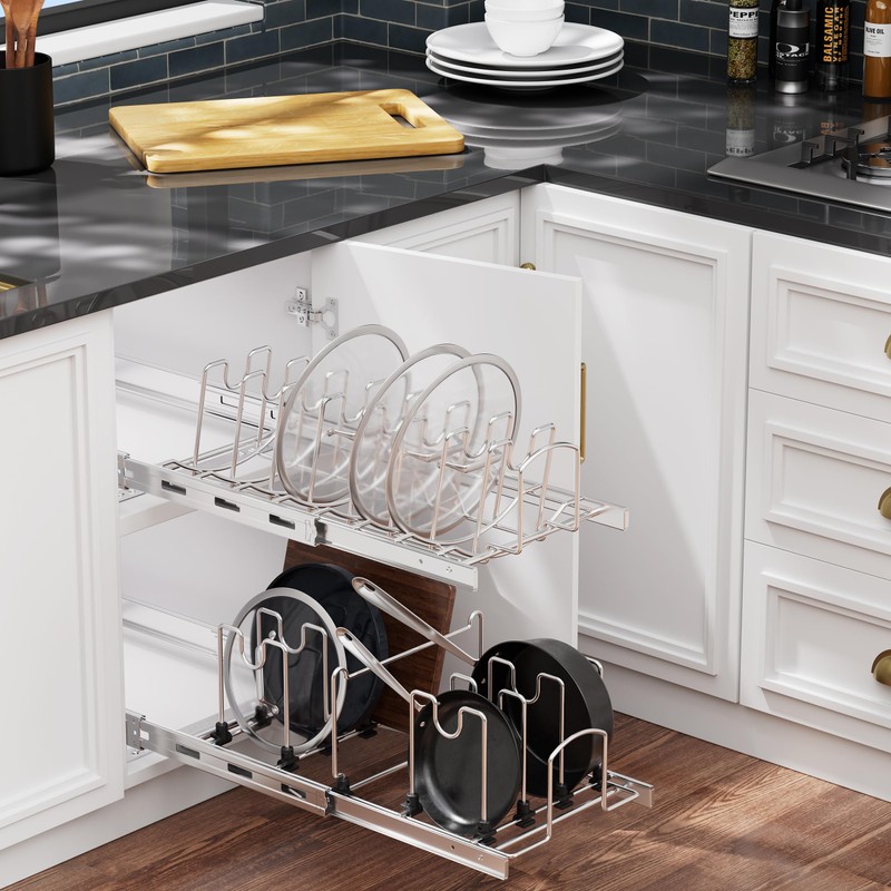 STORKING Slide Out Pot Lid Organizer Under Cabinet, Wire Dividers