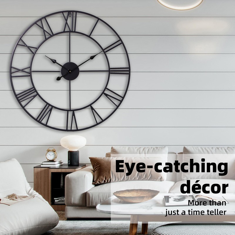 TSUENTIME 30 Inch Wall Clock Decorative, Oversized Large Black Metal