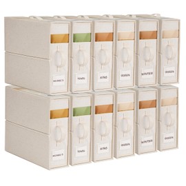 12Pack Linen Sheet Organizers for Linen Closet - King/Queen Size Bedding Storage Boxes with Clear Window | Foldable, Dustproof Sheet Storage Organizer for Blankets & Sheet Sets,Off-white