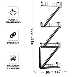 COEAYO Fire Escape Wall Shelf - 4-Tier Trinket & Action Figure Display with Screwdriver & Screws, Unique Rustic Floating Action Figure Display for Bathroom & Living Room & Home Decor (4 Tier, 1)