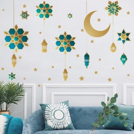 Ramadan Window Clings, Islamic Wall Stickers,Eid Mubarak Ramadan Glass Lantern Stickers Decals, Window Clings for Eid Ramadan Decorations for Home Living Room Bedroom Decorations Wallpaper