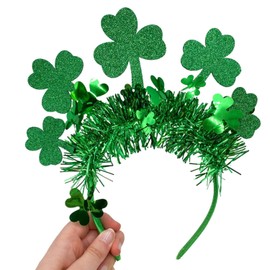 Needzo Needzo Saint Patrick's Day Headband Clover Leaf Bopper Green Glittery Hair Accessory, One Size Fits Most