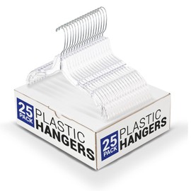 17-inch Plastic Clothes Hangers 25 Pack, Clear Hangers for Clothes, Heavy Duty Plastic Hangers, Adult Plastic Hangers w/Swivel Hooks & Notched Shoulders, Shirt Hangers, Wide Shoulder Hangers
