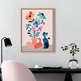 Kate and Laurel Sylvie Mid-Century Modern Daisies Framed Canvas Wall Art by Rachel Lee of My Dream Wall, 18x24 Natural, Decorative Floral Art for Wall