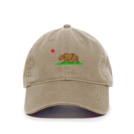 Tech Design California Bear Baseball Cap Embroidered Cotton Adjustable Dad Hat Khaki