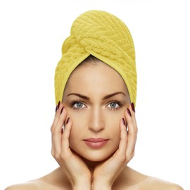 FAB-ON UK Hair Dry Towel Turban Style 100% Cotton Instant Drying Quick Absorbent Lightweight Button & Loop Closure One Size Hair Dry Cap For Curly Long Hair 60x20 CM