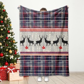 Christmas Blankets, Cuddly Blanket, Red, Soft Warm Winter Blankets, Christmas Plush Bedspread Cover for Adults and Children (Christmas J, 150 x 200 cm)