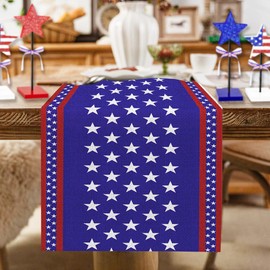 SASTYBALE 4th of July Table Runner, Reusable Patriotic Memorial Day Table Runners, Independence & Veteran' Day Kitchen Dining Table Stars Pattern Decor for Indoor & Outdoor Home Party, 13 x 72 Inch