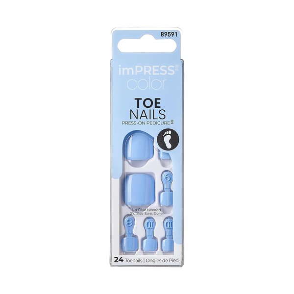 KISS imPRESS No Glue Pedi Press-On Toenails, Light Blue, Sky