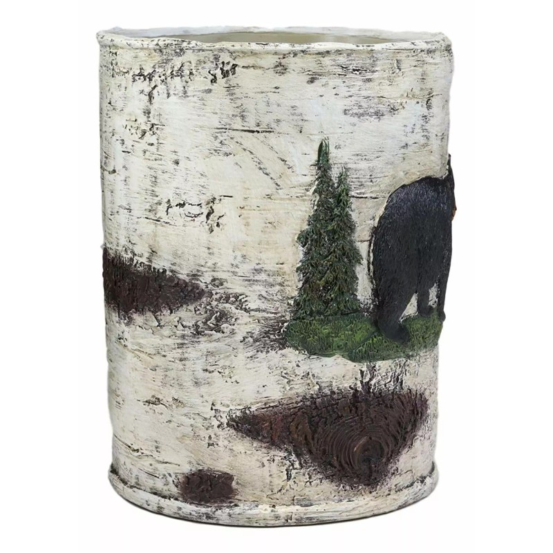 Ebros Rustic Black Bear in Pine Trees Forest Birch Finish