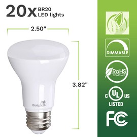 Bioluz LED 20 Pack BR20 LED Bulb 3000K Soft White 6W = 50 Watt Replacement 90 CRI 540 Lumen Indoor/Outdoor UL Listed CEC Title 20 Compliant (Pack of 20)