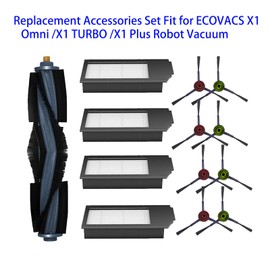DEEBOT X1 Series Replacement Accessories Set Fit for ECOVACS X1 Omni /X1 TURBO /X1 Plus Robot Vacuum Include 1 Main Brush 8 Side Brushes 4 Filter Parts