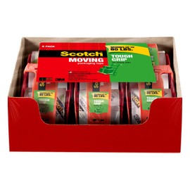 Scotch Tough Grip Packing Tape, Clear, Moving Tape That Secures Boxes up to 80 Pounds, Holiday Shipping Tape for Large Boxes, 1.88 in. x 22.2 yd., 6 Tape Rolls with Dispensers | Scotch