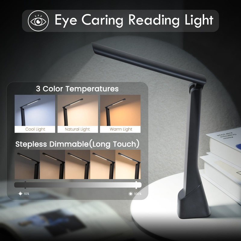 WILIT Rechargeable LED Desk Lamp for Office Home, Cordless Reading