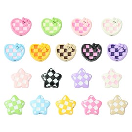 LiQunSweet - 36 piezas de 18 estilos con patrón de tartán para hornear, perlas de aleación de corazón, estrella, espaciadoras celestiales, abalorio sueltas para bricolaje, joyas, collares