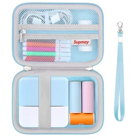 Supmay Carrying Case for cudinham Print Pods Mini Printer, Thermal Inkless Sticker Maker Storage Holder Bag with Mesh Pocket for Rolls Print Pods Printing Paper, Power Cable, Blue