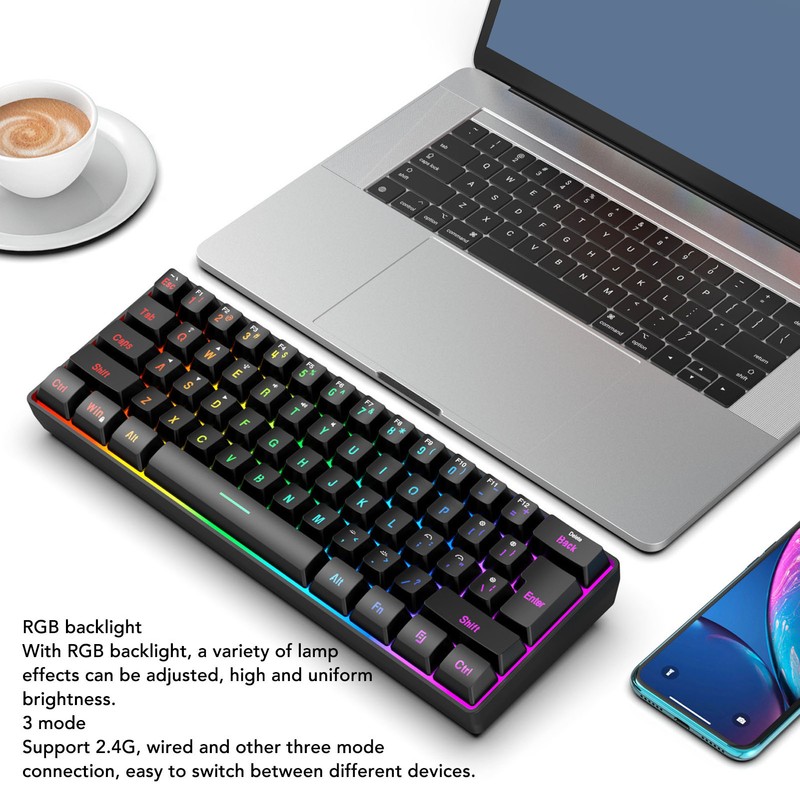 61 Keys Gaming Keyboard 2.4G Bluetooth Wired 3 Modes Keyboard