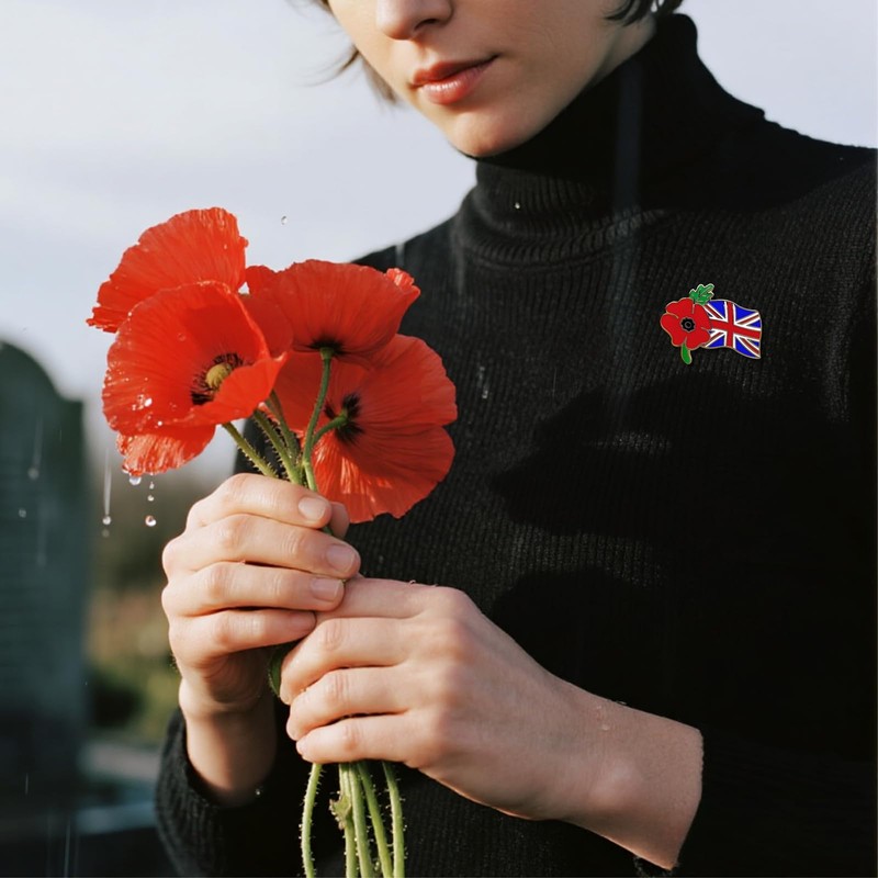 Red Poppy Union Jack Flag Pins Veteran Soldier Remembrance Day