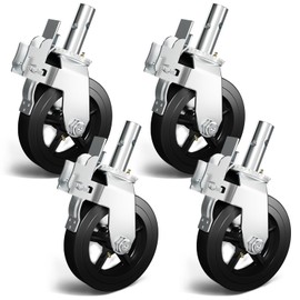OK5STAR 8 Inch Scaffolding Wheels, Set of 4 Scaffold Caster with Dual Locking Brakes, Heavy Duty 750LBS Capacity per Rubber Caters 1-3/8" Solid Round Stem Replacement for Scaffold Workbench Shelves