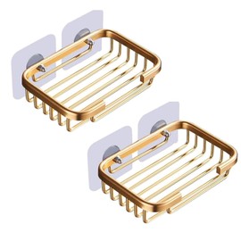 2Pcs Gold Soap Dish for Shower Creative Hanging Drain Rack,Self Adhesive Soap Dish Holder,Soap Holder Soap Dish Storage Rack,Damage Free Hanging Bathroom Drill Free Bathroom Accessories Soap Dishes