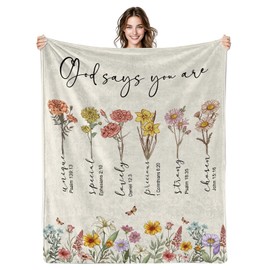 Christian Blanket for Women, Faith Gift, Scripture Verse Bible Prayer Blanket, Inspirational Jesus Religious Gift, Soft Christian Throw 50" x 60", God Says You are Blanket