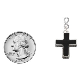 Delight Jewelry Silvertone Large Black Enamel Cross with Decorated Sides Silvertone Infinity Post Earrings