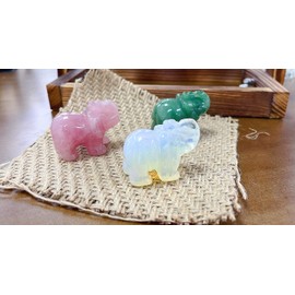 ZHIYUXI 3Pcs Rose Quartz Green Aventurine Opal Elephant Crystal Statues Healing Crystals Stones Elephant Statue Natural Quartz Gemstone Carved Polished Pocket Stone Crystal Figurines 1.5"