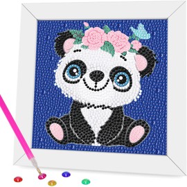 Miairivy Diamond Painting for Kids, 5D Animal Diamond Art Mini Small Kit(with Wooden Frame), DIY Cute Panda Big Gem Painting Set, Paint by Diamonds Crafts for Girls Boys Ages 4-12
