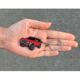 FOUR WHEEL BEAST Bronco Keychain Accessories 4 door key chain Fob Cover Cool Mods compatible with Ford Bronco 2021 2022 2023 (Red)