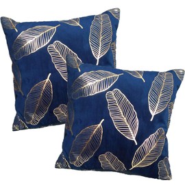ZUODU Navy Pillow Cover Velvet Sofa Throw Pillow Cover Toss Pillow Case 2 Gold Leaf 18 x 18 Soft Accent Pillow Cover Couch Bedroom 45 X45 Cm (Color 5#)
