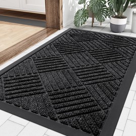 Smiry Front Door Mat Outside Entrance, Heavy Duty Outdoor Indoor Mat, Natural Rubber Doormat, Non Slip, Trap Dirt and Moisture, Easy Clean, Low Profile Patio Porch Entryway Mat, 29.5x17, Black