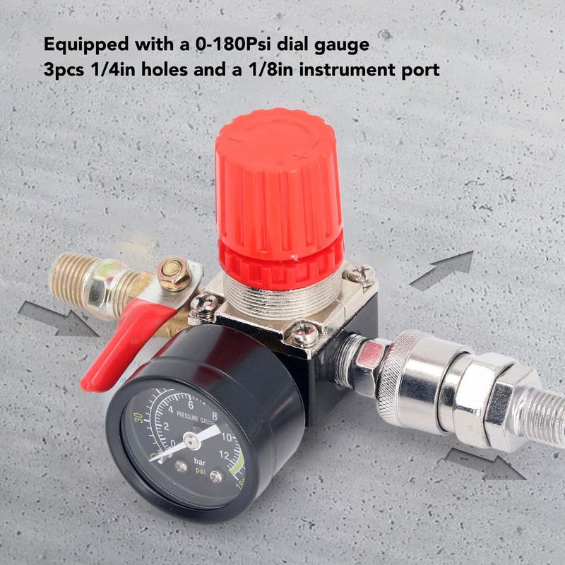 Air Compressor Regulator 0‑180 PSI Pressure Controller 1/4in with Gauge