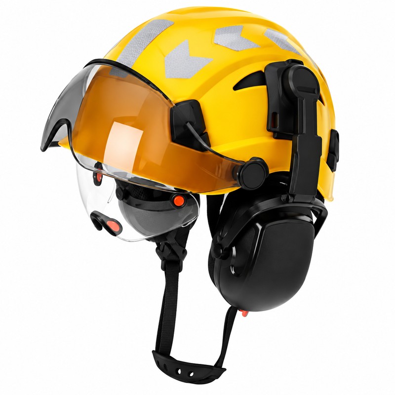 Safety Helmet with Built-In Visor & Removable Earmuffs – Style
